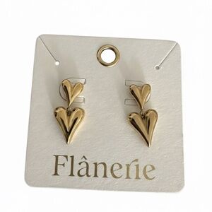 Gold tone dangly heart-shaped earrings